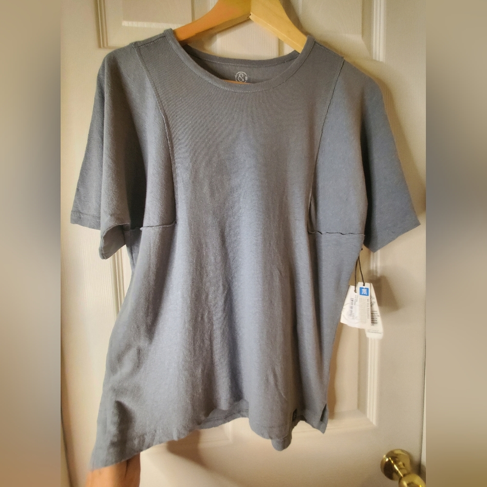 NWT Treasure&Bond Womens L (10/12) Slate Blue/Gray Linen Blend Short Sleeve Tee